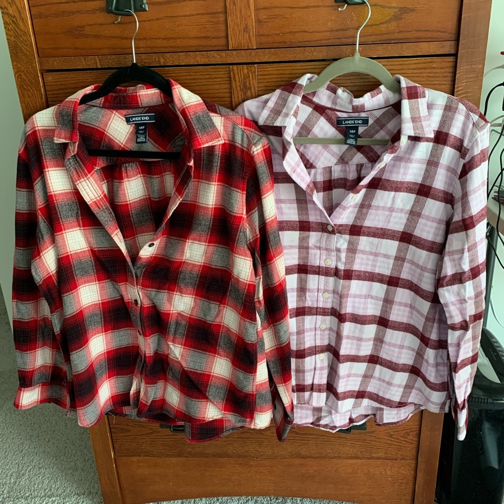 Lands' End Red and Pink Plaid Shirt